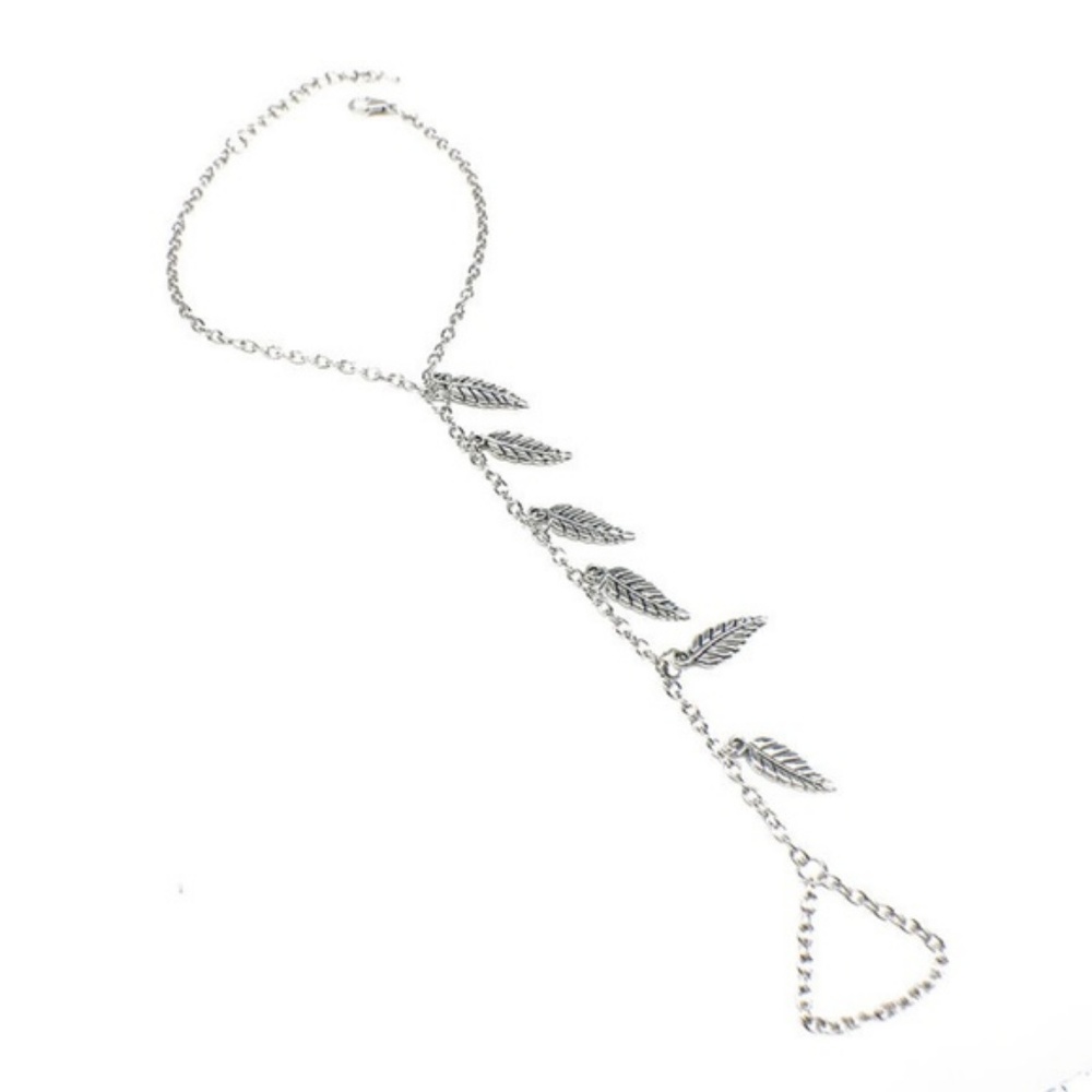 Silver Leaf Boho Barefoot Sandal Anklet - Picture 7 of 7